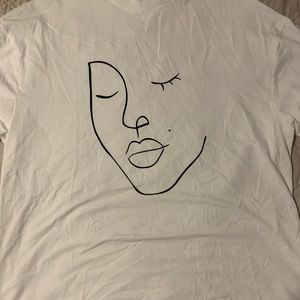 White Abstract Oversized Tee
